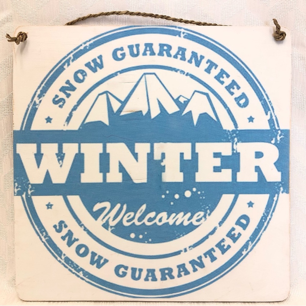 Welcome Winter Snow Wooden Sign Plaque Handpainted White Square Chalet Cabin New